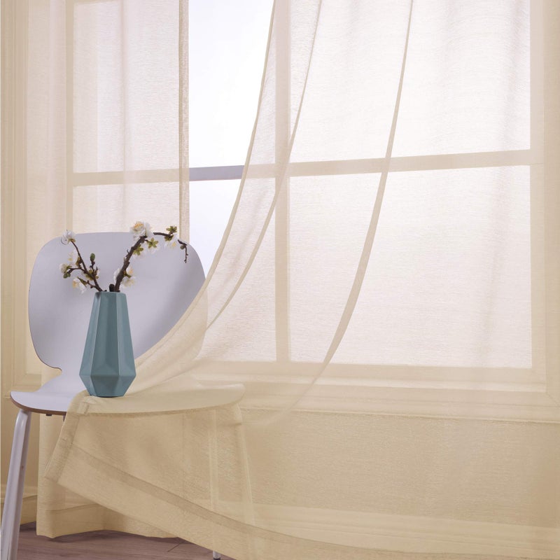 KOUFALL Tan Beige Curtains 84 Inches Long,Sheer Grommet Farmhouse Style Primitive Country Curtains for Living Room Bedroom Dining Room Window 84 Inch Length 2 Panels Set,Light Khaki - Image 4
